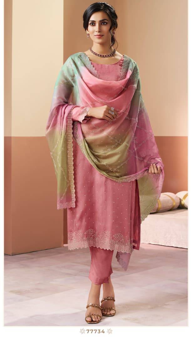 Kuleesh rangat by Vinay Fashion 77731 To 77734 Series Designer Festive Suits Collection Beautiful Stylish Fancy Colorful Party Wear & Occasional Wear PREMIUM GLITTER SILK Dresses At Wholesale Price